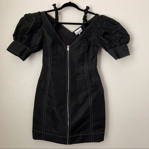 NWT Ganni Taffeta Puff-Shoulder Mini Dress | Size 38 - Picture 2 of 12